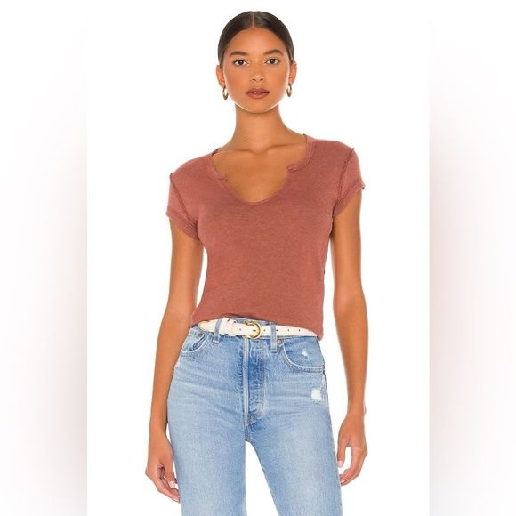 Free People Rust V-Neck Tee - Picture 1 of 5